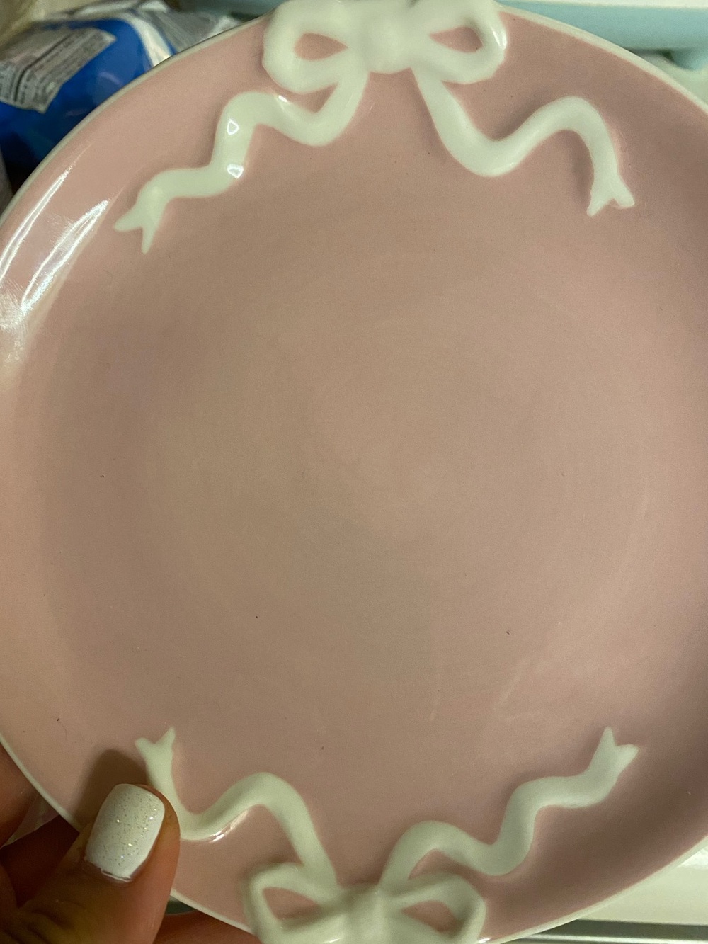 Room Essentials Pink Ceramic Plate with White Bow Accents